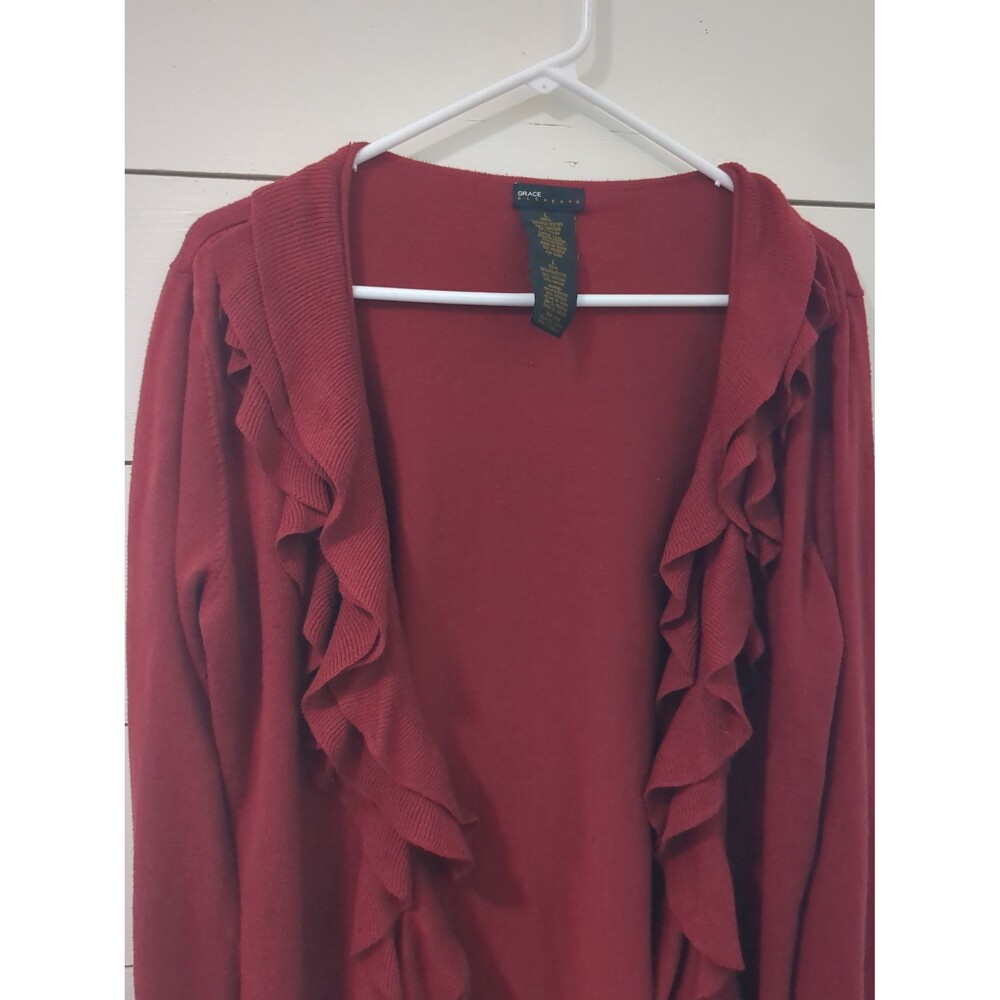 Grace elements deep red ruffle sweater fall winter holiday large women's